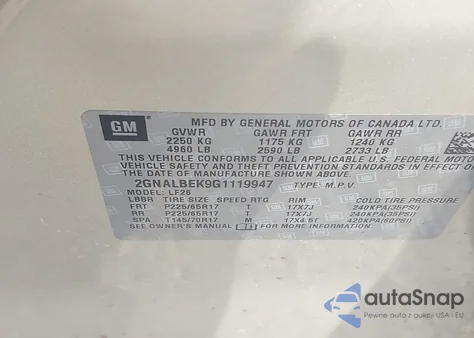 2016 Chevrolet Equinox Ls from USA, damaged, VIN 2GNALBEK9G1119947